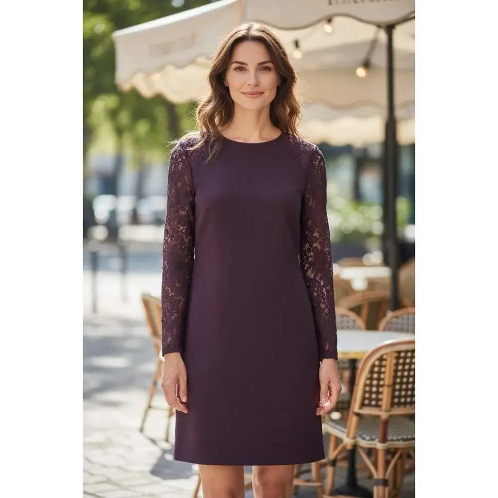 Tommy Hilfiger Burgundy Lace Long Sleeve Dress Size 14 - Picture 3 of 11